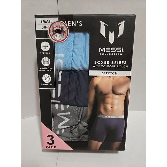 MESSI COLLECTION 3 Pack Mens Stretch Boxer Briefs NAVY SMALL NEW - Picture 1 of 5